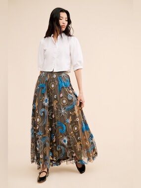 Geisha Designs Icon Tulle Maxi Skirt in Brown Multi